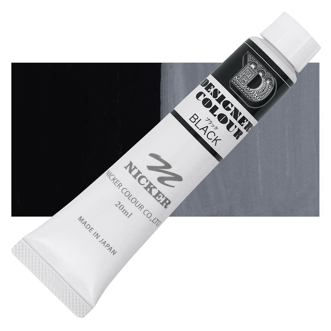 Open in modal - Nicker Designers Color Gouache - Black, 20 ml tube and swatch