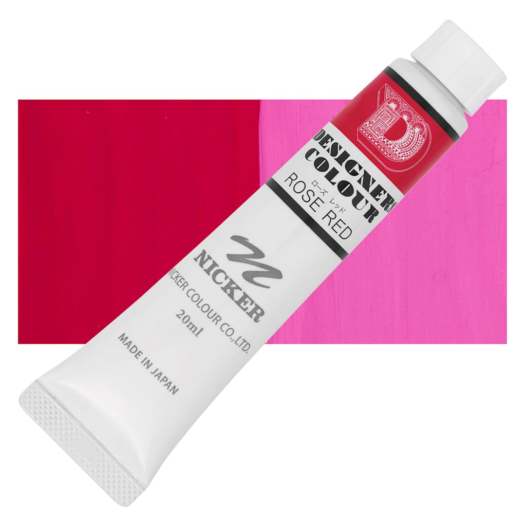 Open in modal - Nicker Designers Color Gouache - Rose Red, 20 ml tube and swatch