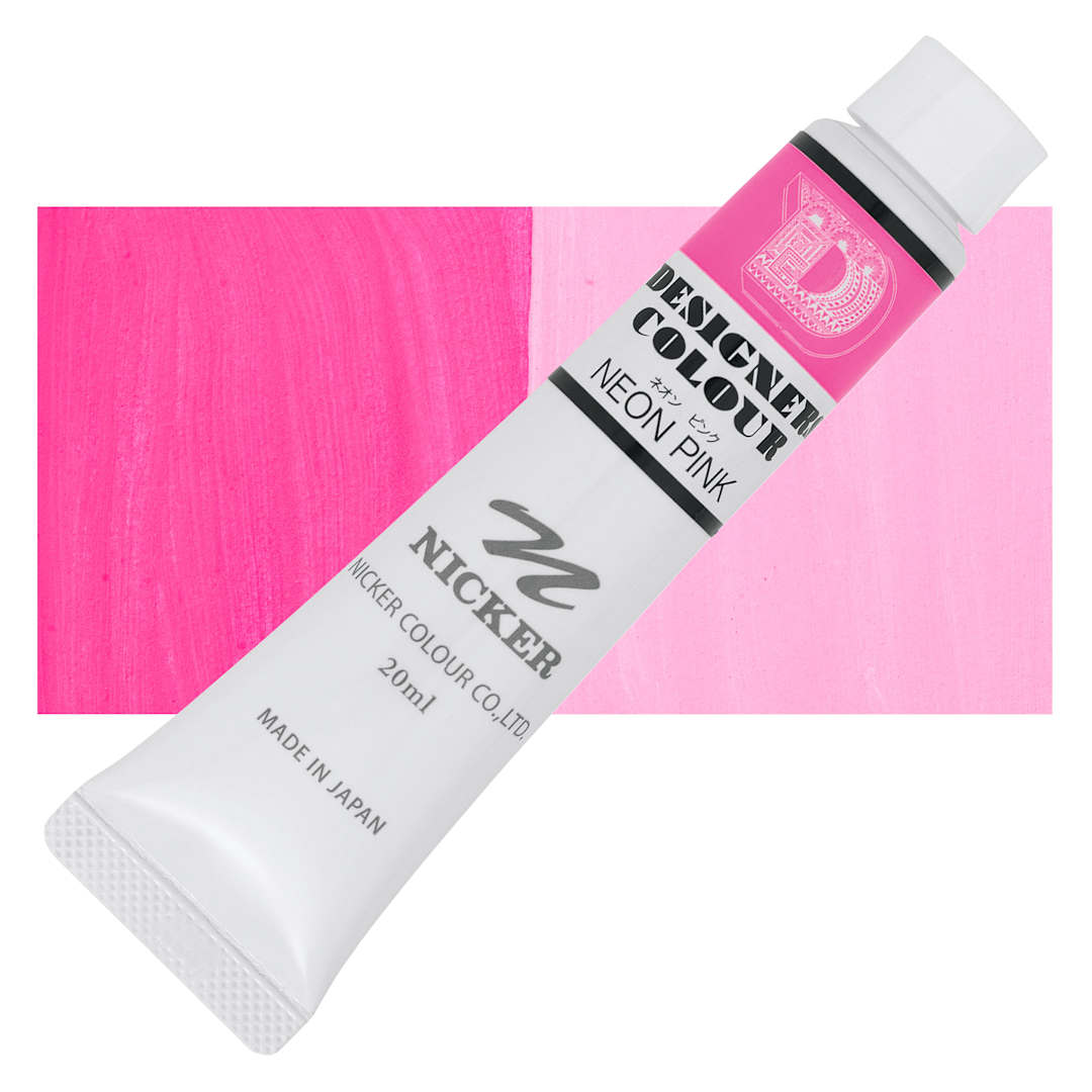 Open in modal - Nicker Designers Color Gouache - Neon Pink, 20 ml tube and swatch