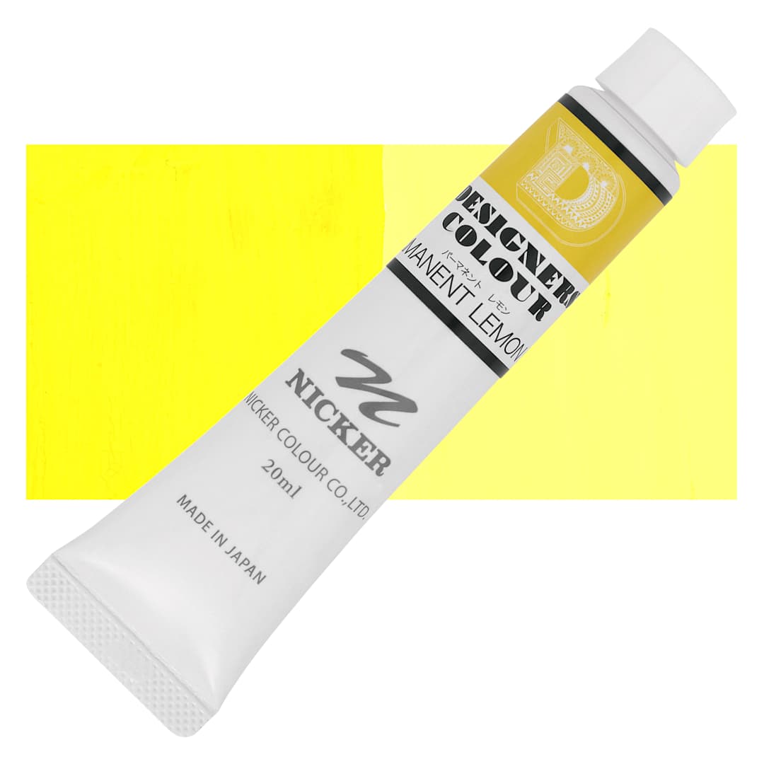 Open in modal - Nicker Designers Color Gouache - Permanent Lemon, 20 ml tube and swatch