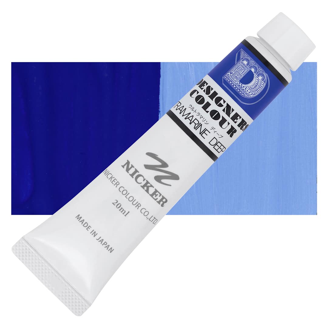 Open in modal - Nicker Designers Color Gouache - Ultramarine Deep, 20 ml tube and swatch