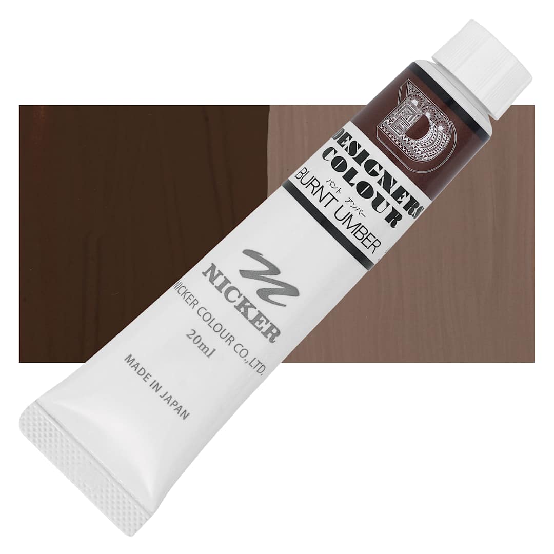 Open in modal - Nicker Designers Color Gouache - Burnt Umber, 20 ml tube and swatch