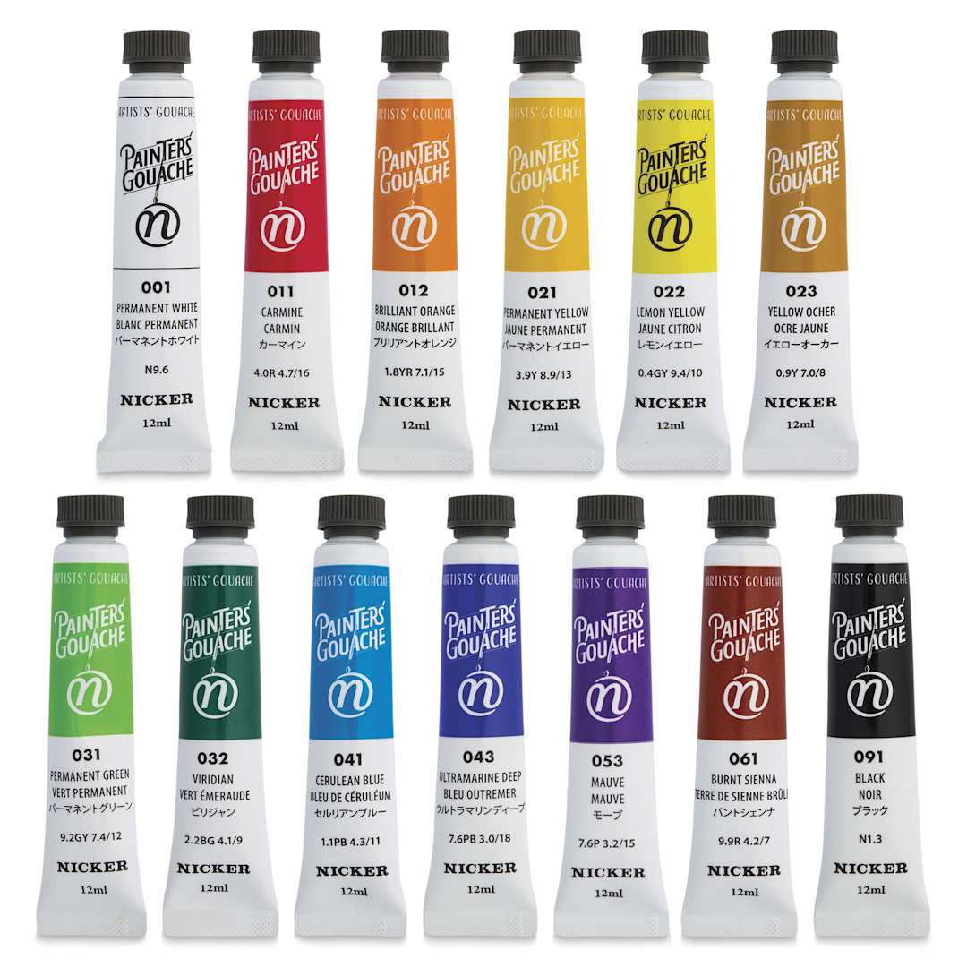 Open in modal - Nicker Painter’s Gouache - Set of 13, Assorted Colors 12 ml