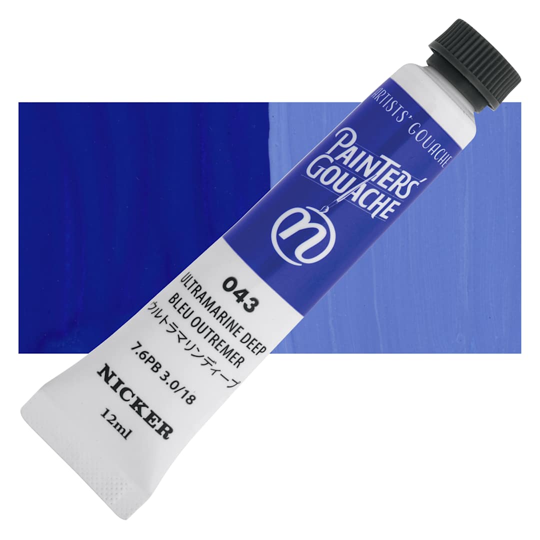 Open in modal - Nicker Painter’s Gouache - Ultramarine Deep, 12 ml tube and swatch