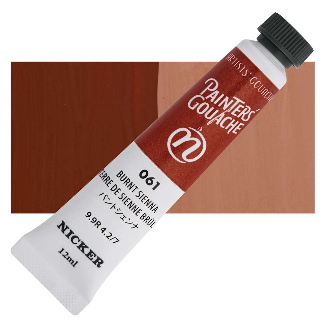 Open in modal - Nicker Painter’s Gouache - Burnt Sienna, 12 ml tube and swatch