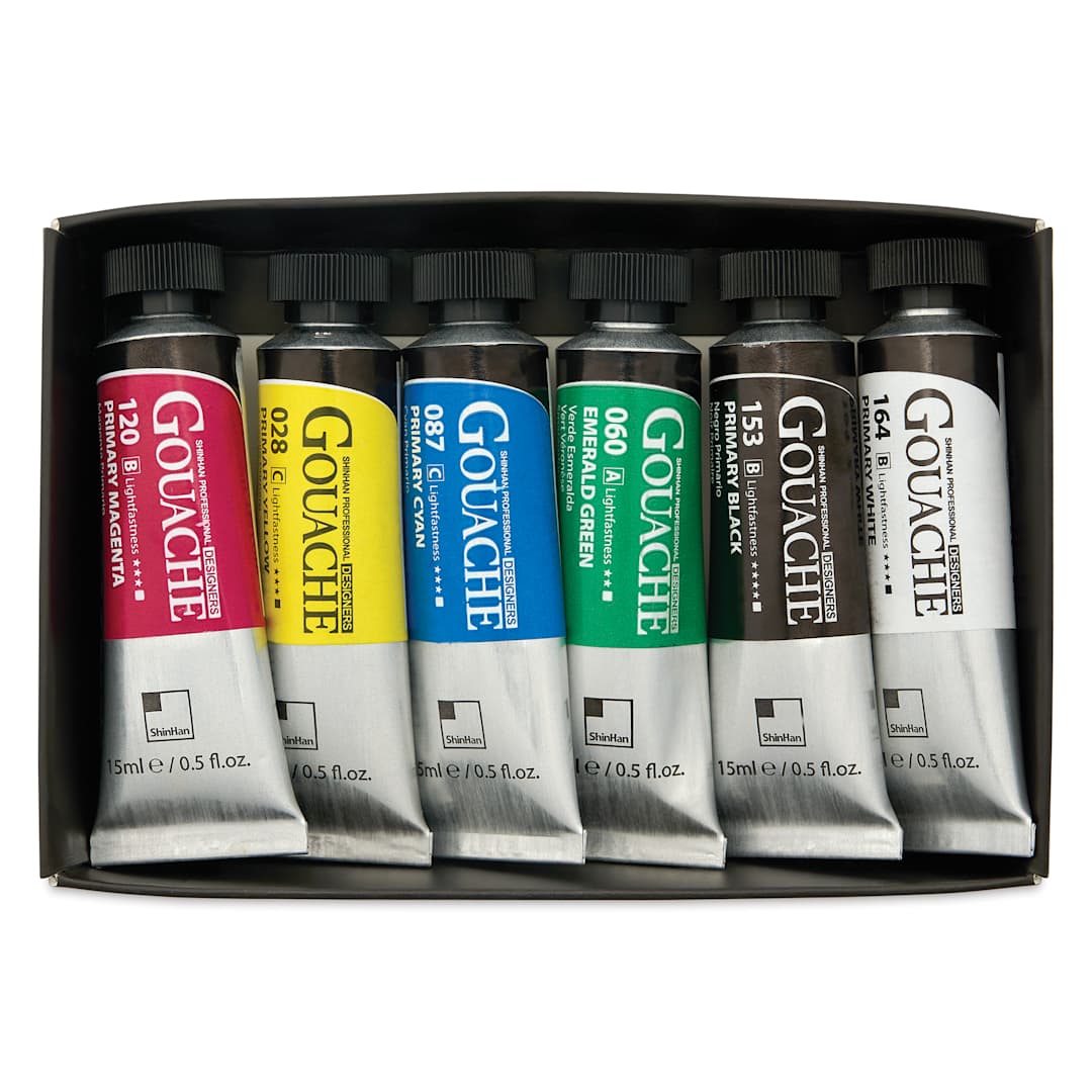 Open in modal - ShinHan Professional Designers Gouache - Set of 6, Primary Colors, 15 ml, tubes in packaging