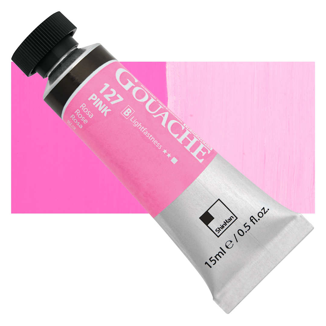 Open in modal - ShinHan Professional Designers Gouache - Pink 15 ml tube and swatch