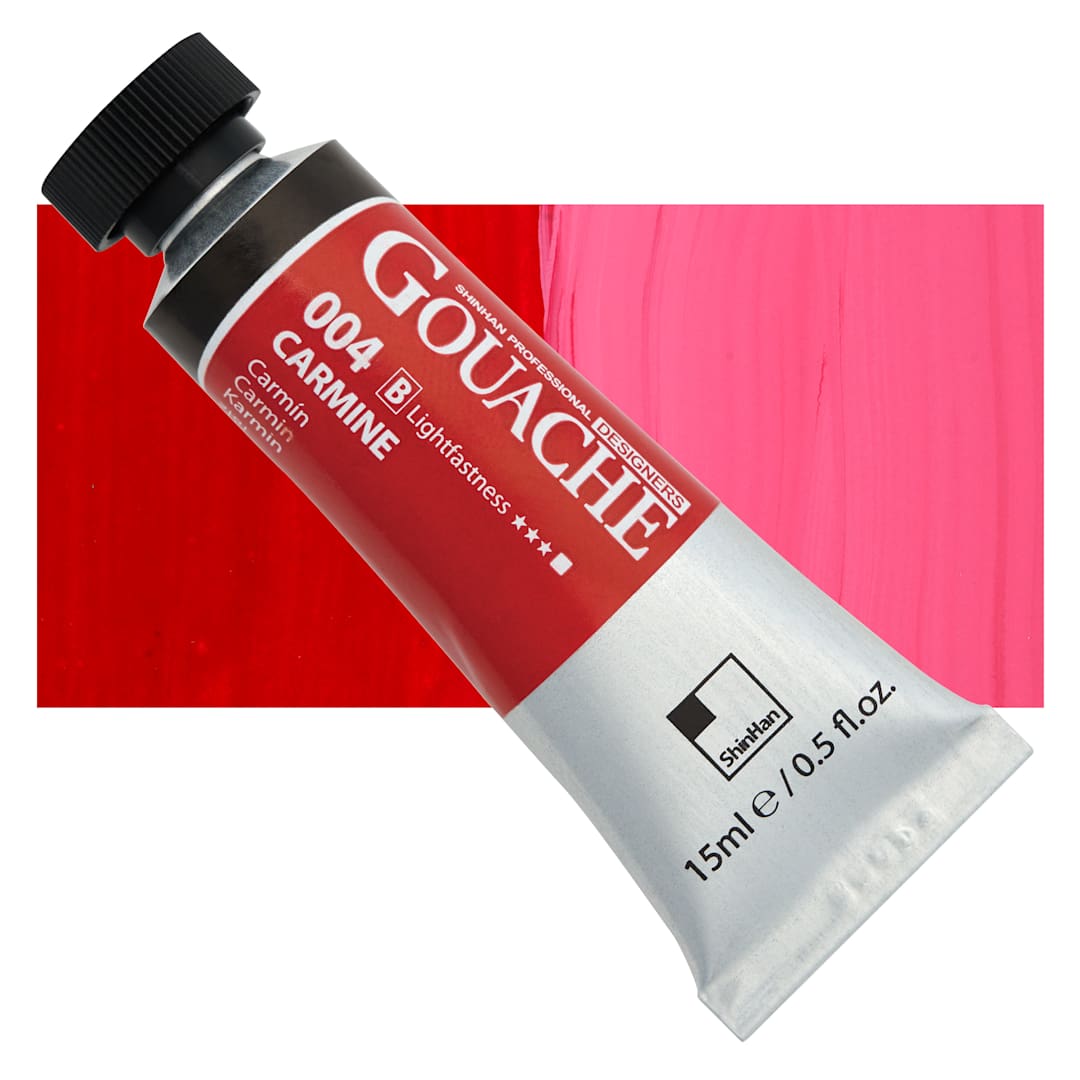 Open in modal - ShinHan Professional Designers Gouache - Carmine, 15 ml tube and swatch
