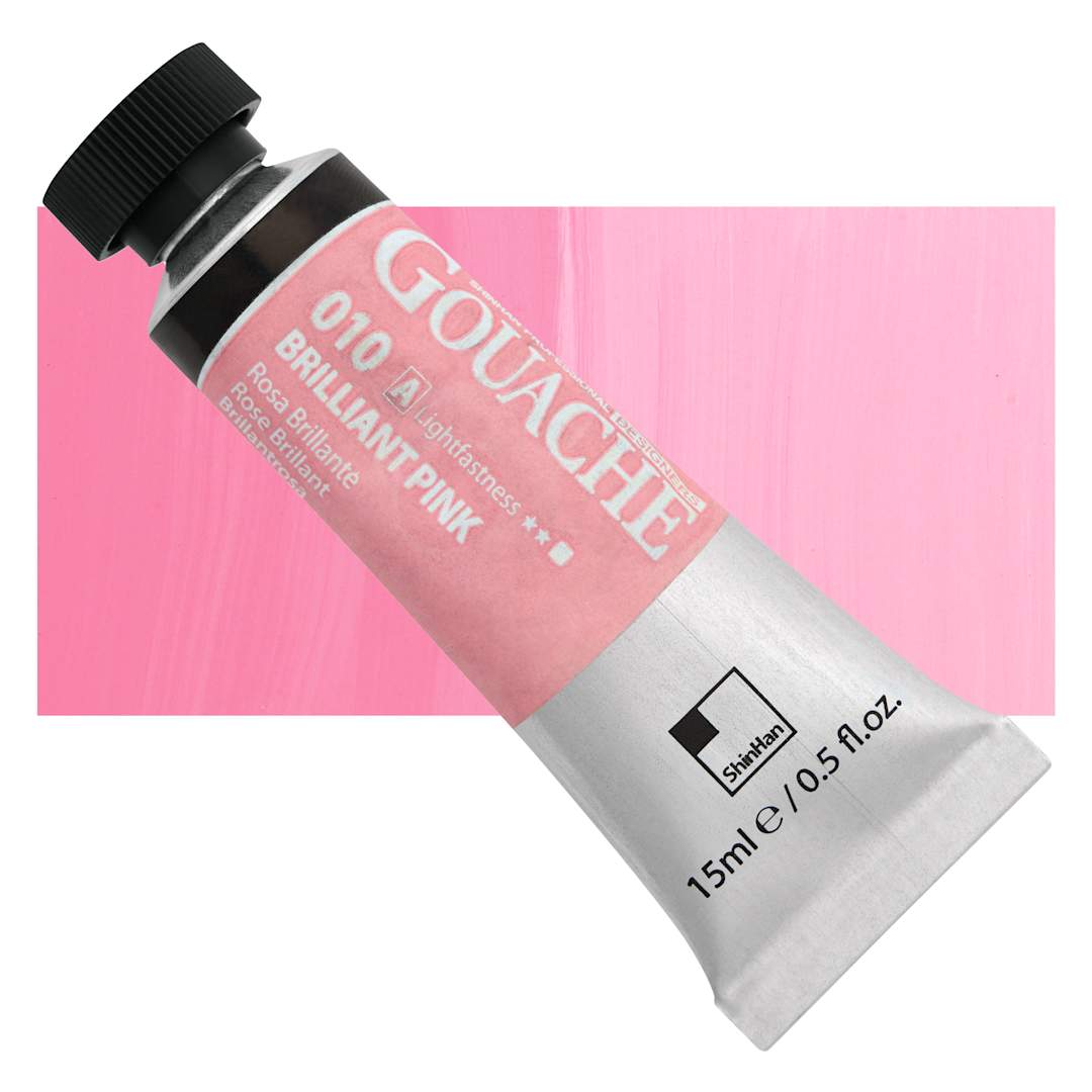 Open in modal - ShinHan Professional Designers Gouache - Brilliant Pink, 15 ml tube and swatch