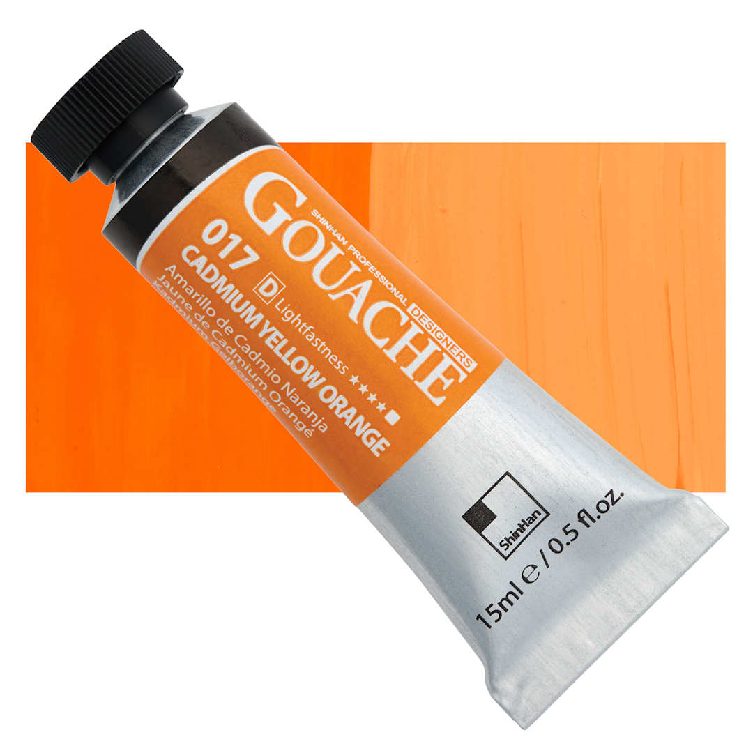 Open in modal - ShinHan Professional Designers Gouache - Cadmium Yellow Orange, 15 ml tube and swatch