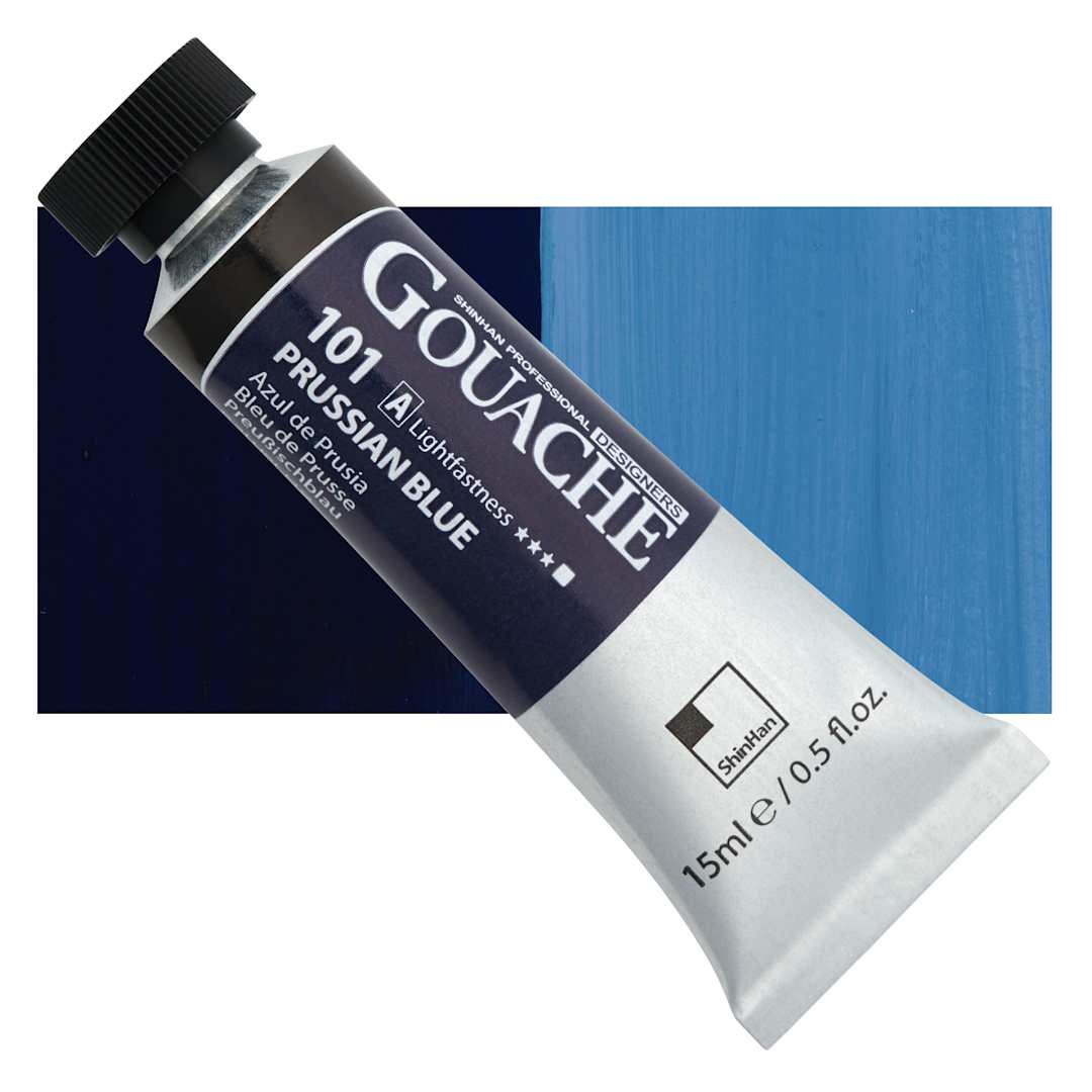 Open in modal - ShinHan Professional Designers Gouache - Prussian Blue, 15 ml tube and swatch