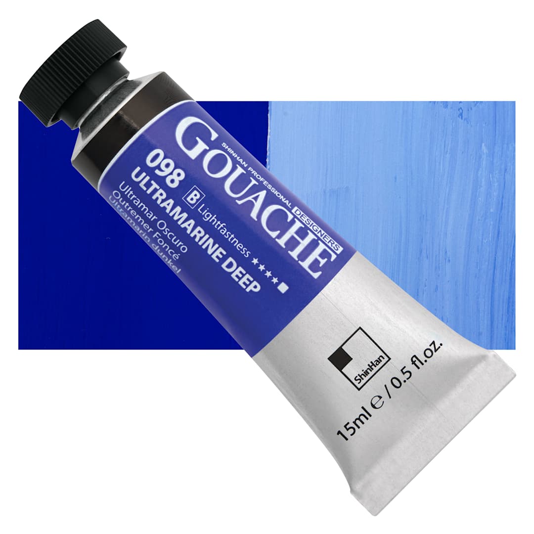 Open in modal - ShinHan Professional Designers Gouache - Ultramarine Deep, 15 ml tube and swatch