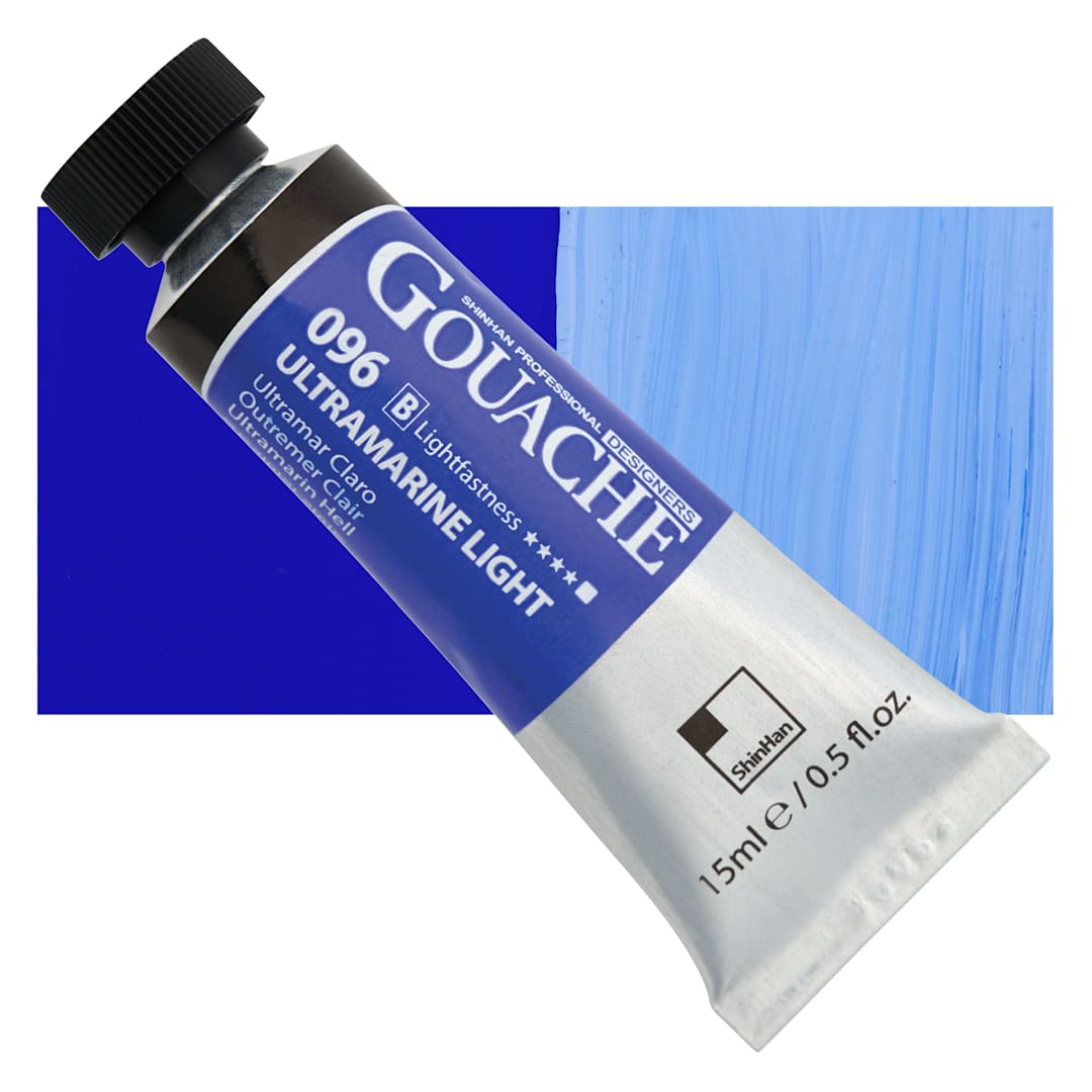 Open in modal - ShinHan Professional Designers Gouache - Ultramarine Light, 15 ml tube and swatch