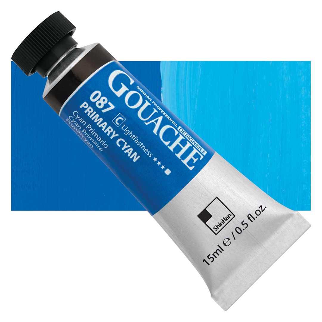 Open in modal - ShinHan Professional Designers Gouache - Primary Cyan, 15 ml tube and swatch