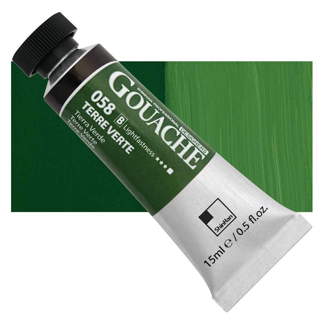 Open in modal - ShinHan Professional Designers Gouache - Terre Verte, 15 ml tube and swatch