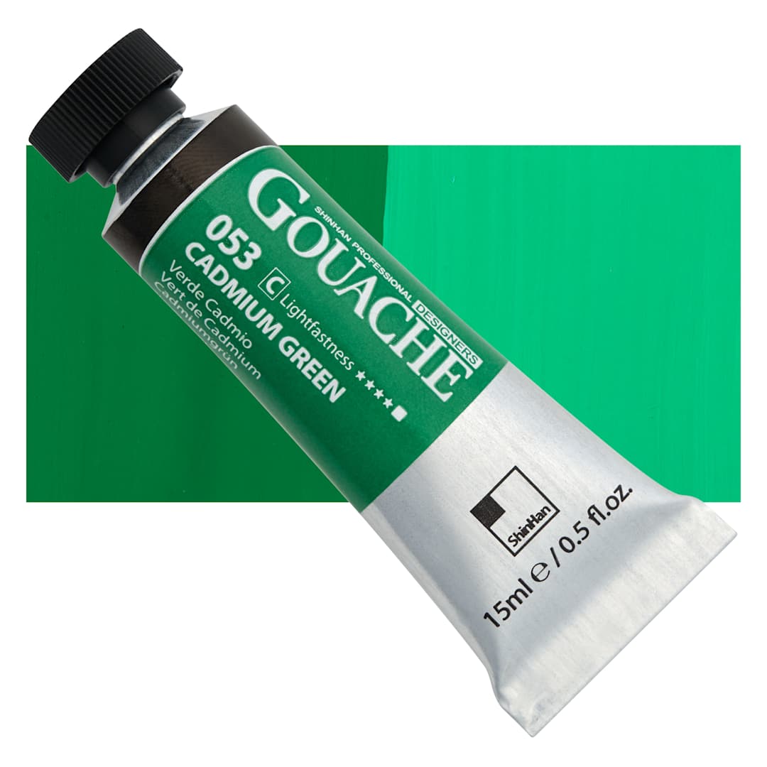 Open in modal - ShinHan Professional Designers Gouache - Cadmium Green, 15 ml tube and swatch