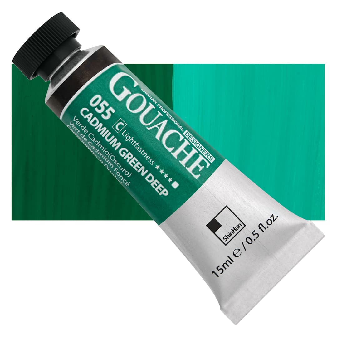 Open in modal - ShinHan Professional Designers Gouache - Cadmium Green Deep, 15 ml tube and swatch