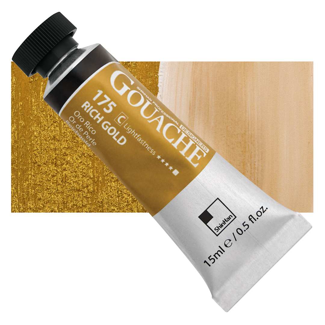 Open in modal - ShinHan Professional Designers Gouache - Rich Gold, 15 ml tube and swatch