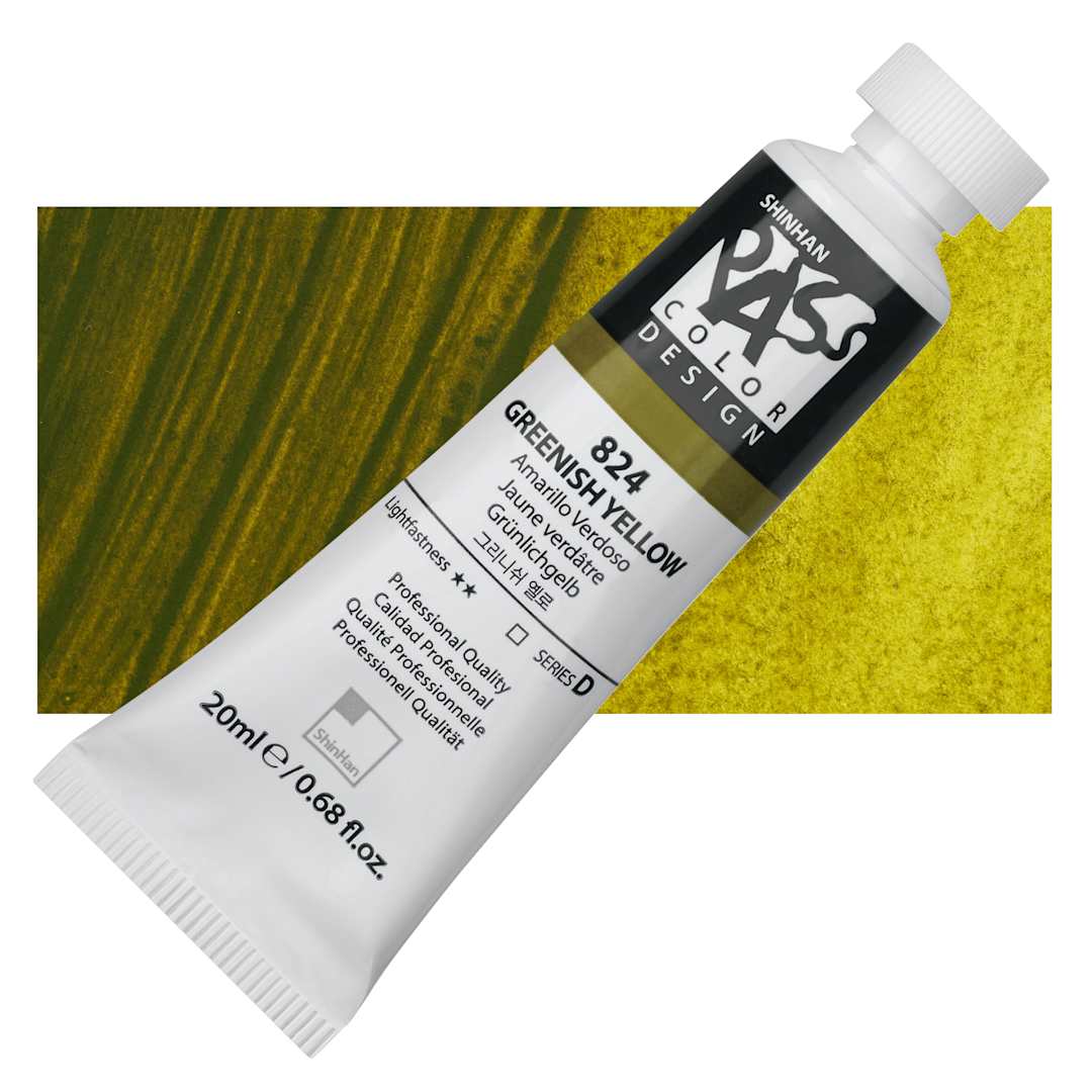 Open in modal - ShinHan Pass Colors Opaque Watercolor Tube - Greenish Yellow, 20 ml tube and swatch