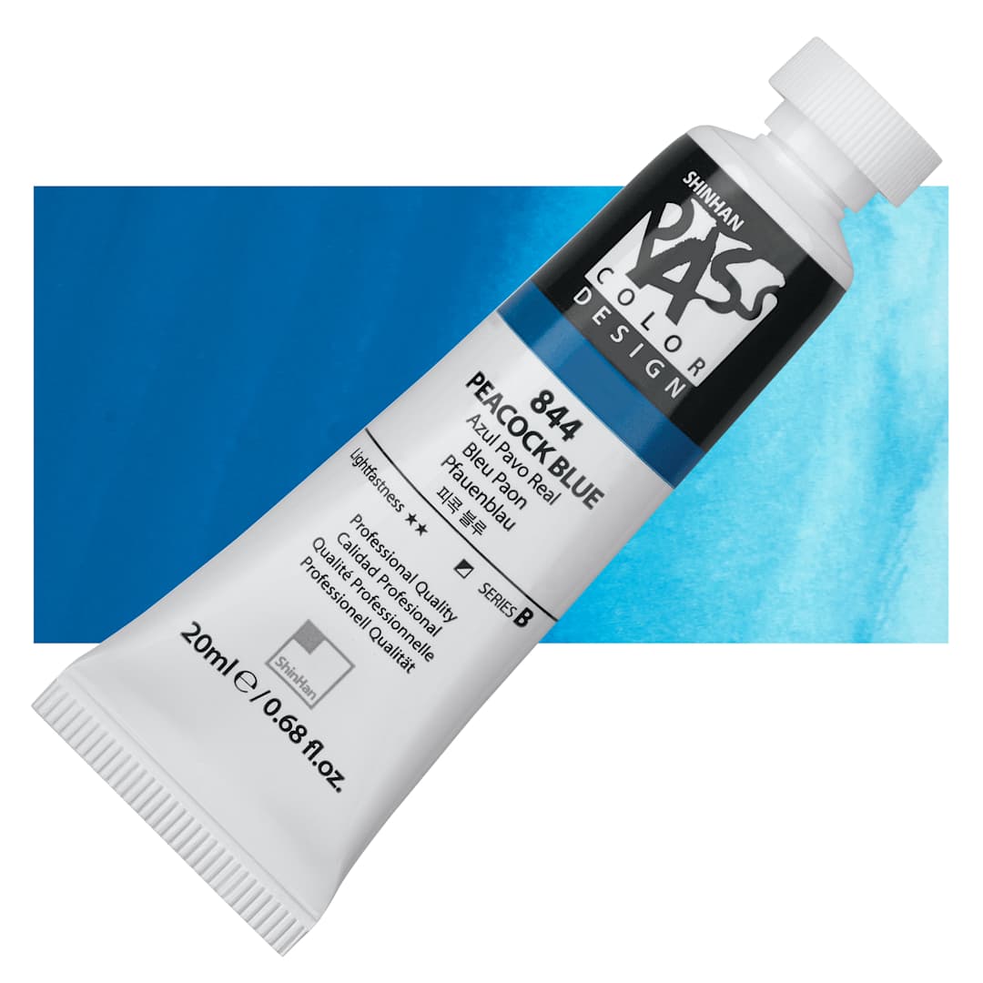 Open in modal - ShinHan Pass Colors Opaque Watercolor Tube - Peacock Blue, 20 ml tube and swatch