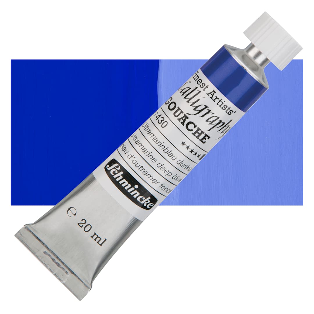 Open in modal - Schmincke Calligraphy Gouache - Ultramarine Deep Blue, 20 ml Tube and swatch