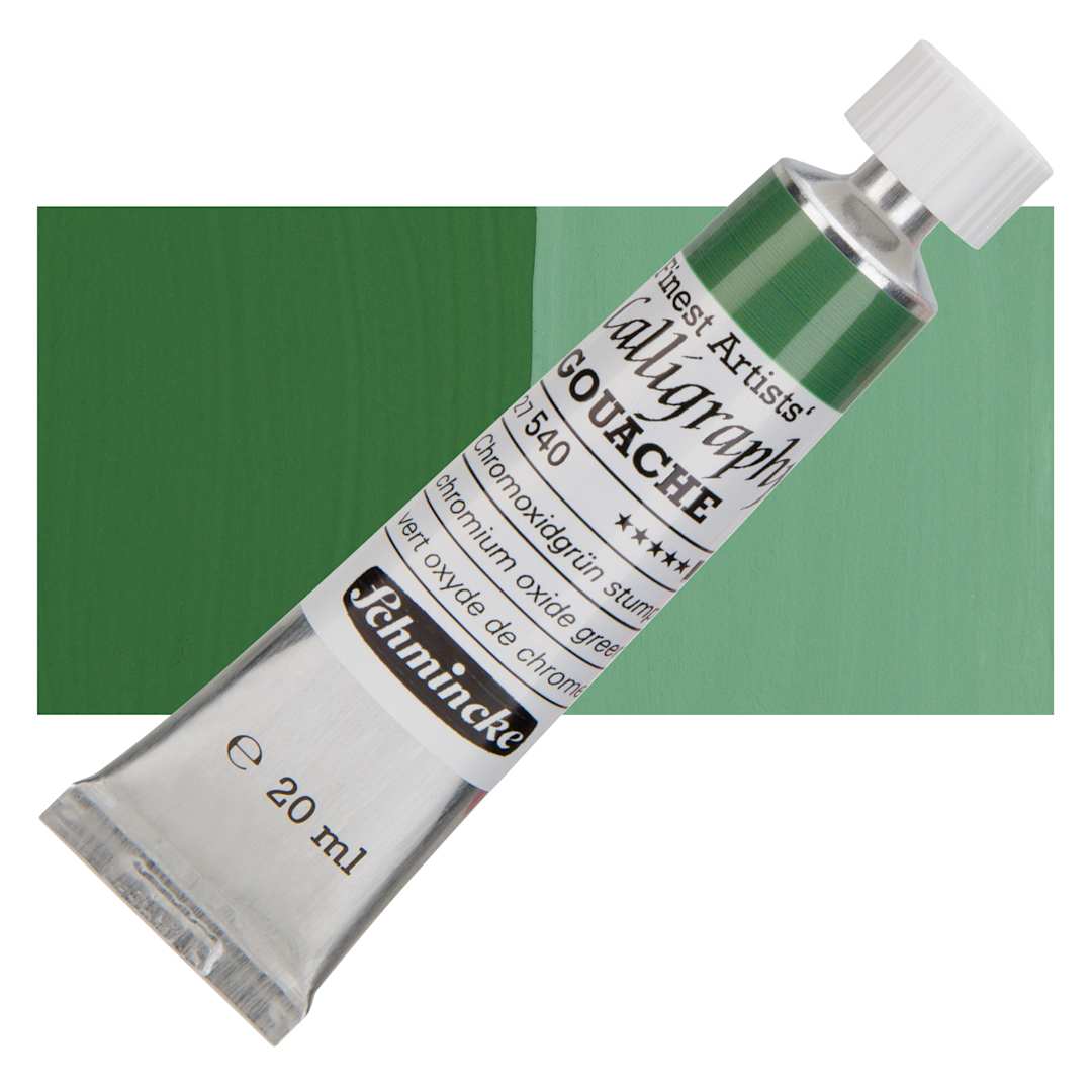 Open in modal - Schmincke Calligraphy Gouache - Chromium Oxide Green, 20 ml Tube and swatch