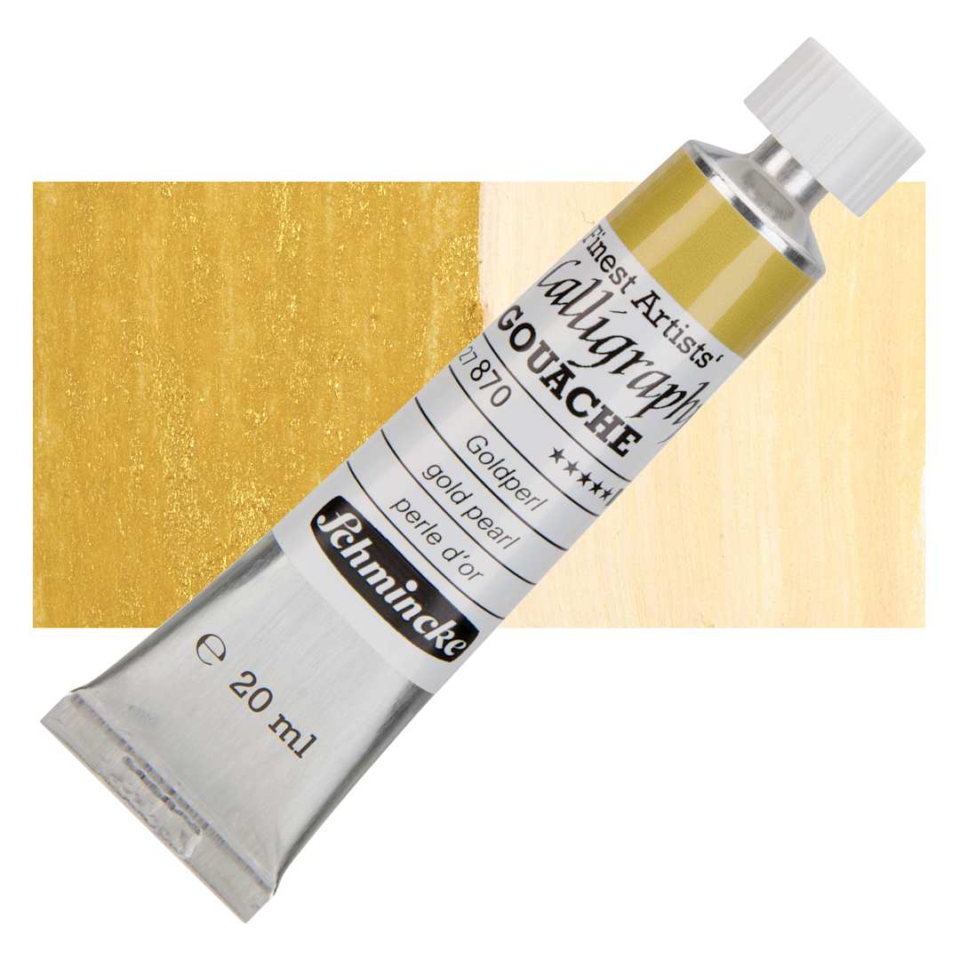 Open in modal - Schmincke Calligraphy Gouache - Gold Pearl, 20 ml Tube and swatch