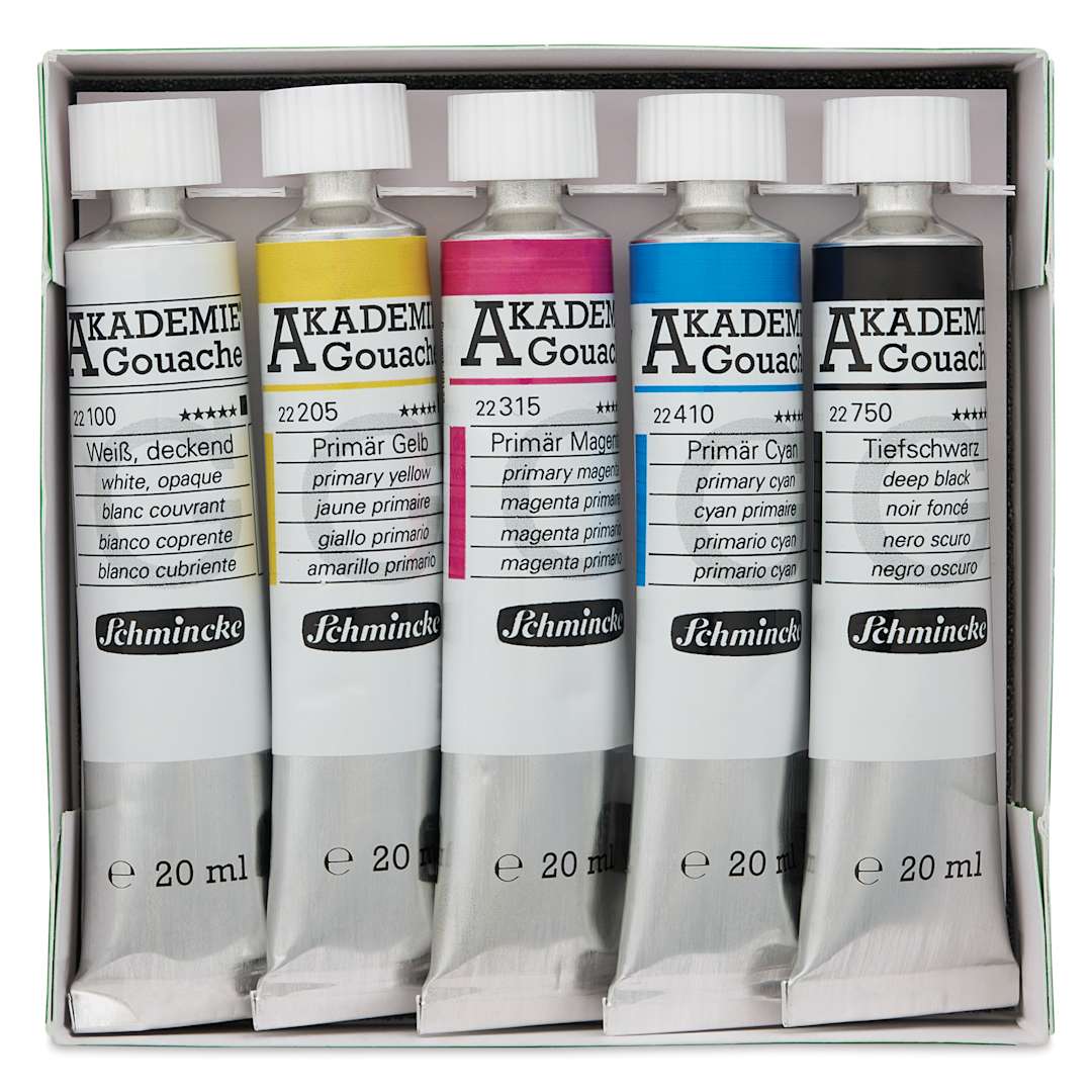Open in modal - Schmincke Akademie Gouache Paints - Set of 5, CMKY Starter Colors, 20 ml Tubes