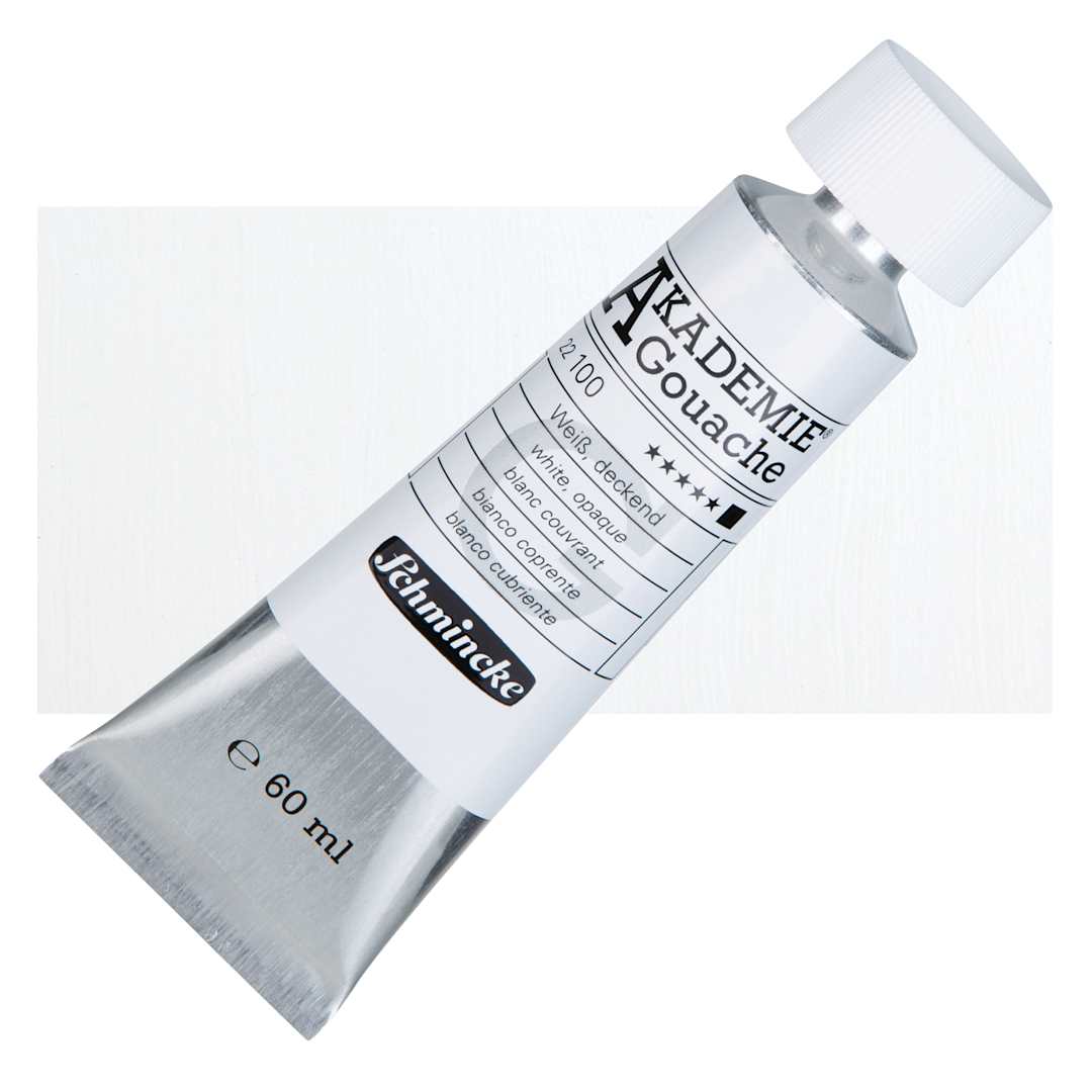 Open in modal - Schmincke Akademie Gouache Paint - White Opaque, 60 ml Tube and Swatch
