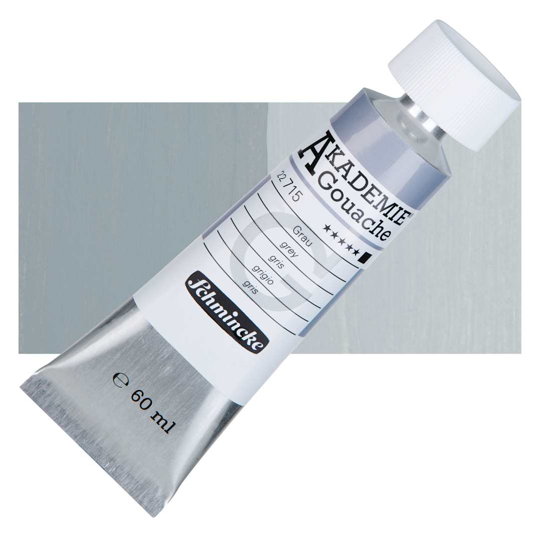 Open in modal - Schmincke Akademie Gouache Paint - Grey, 60 ml Tube and Swatch