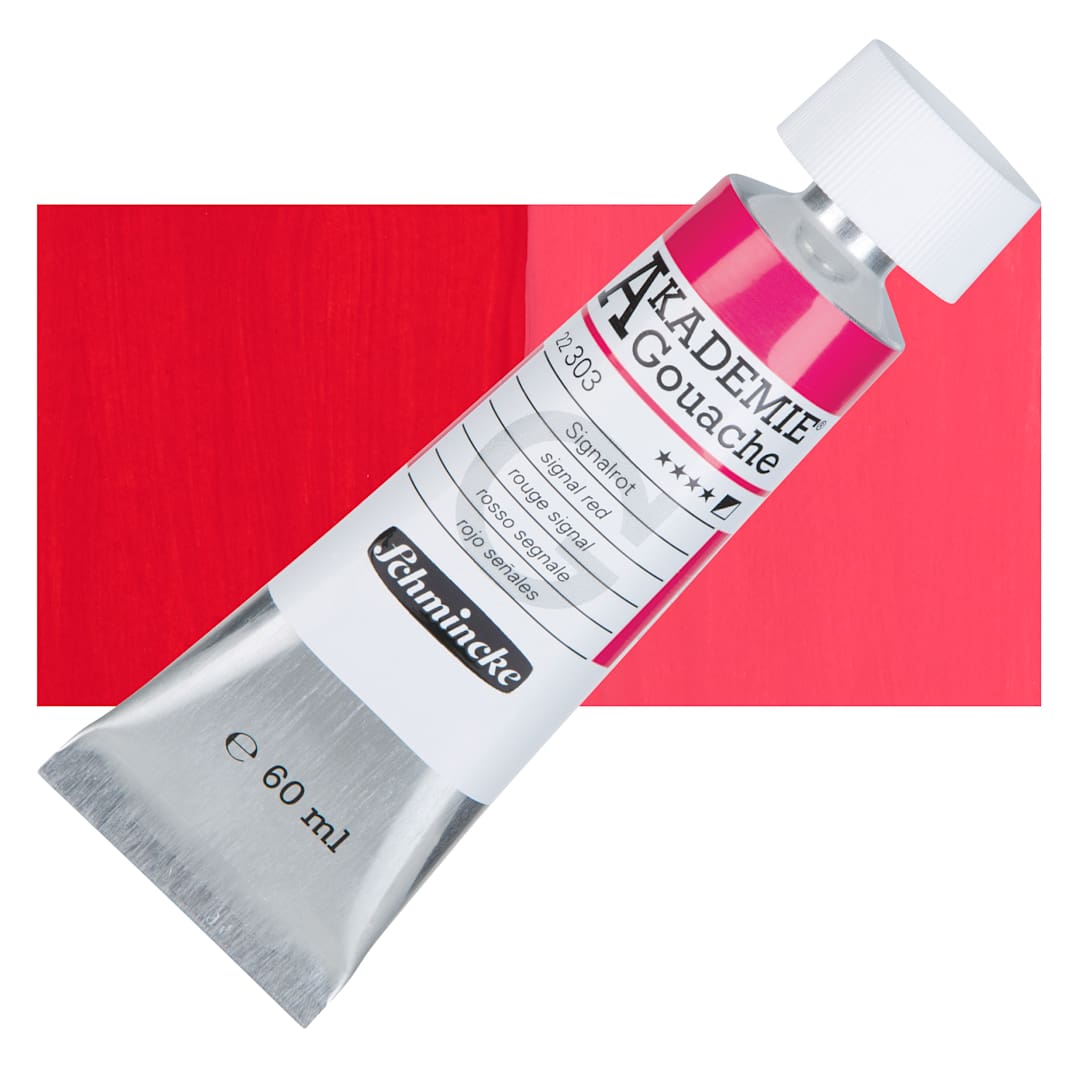 Open in modal - Schmincke Akademie Gouache Paint - Signal Red, 60 ml Tube and Swatch