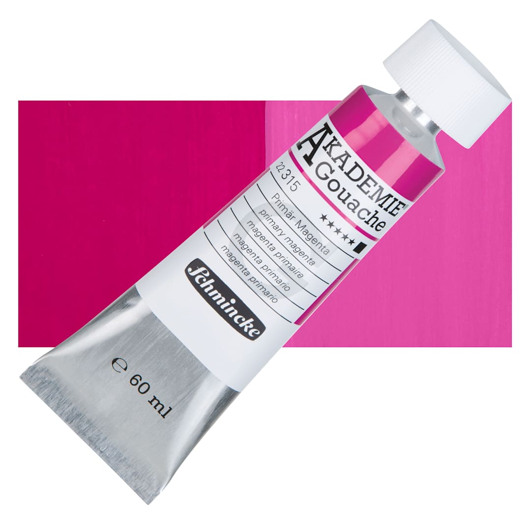 Open in modal - Schmincke Akademie Gouache Paint - Primary Magenta, 60 ml Tube and Swatch