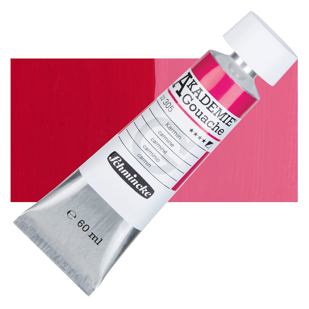 Open in modal - Schmincke Akademie Gouache Paint - Carmine, 60 ml Tube and Swatch