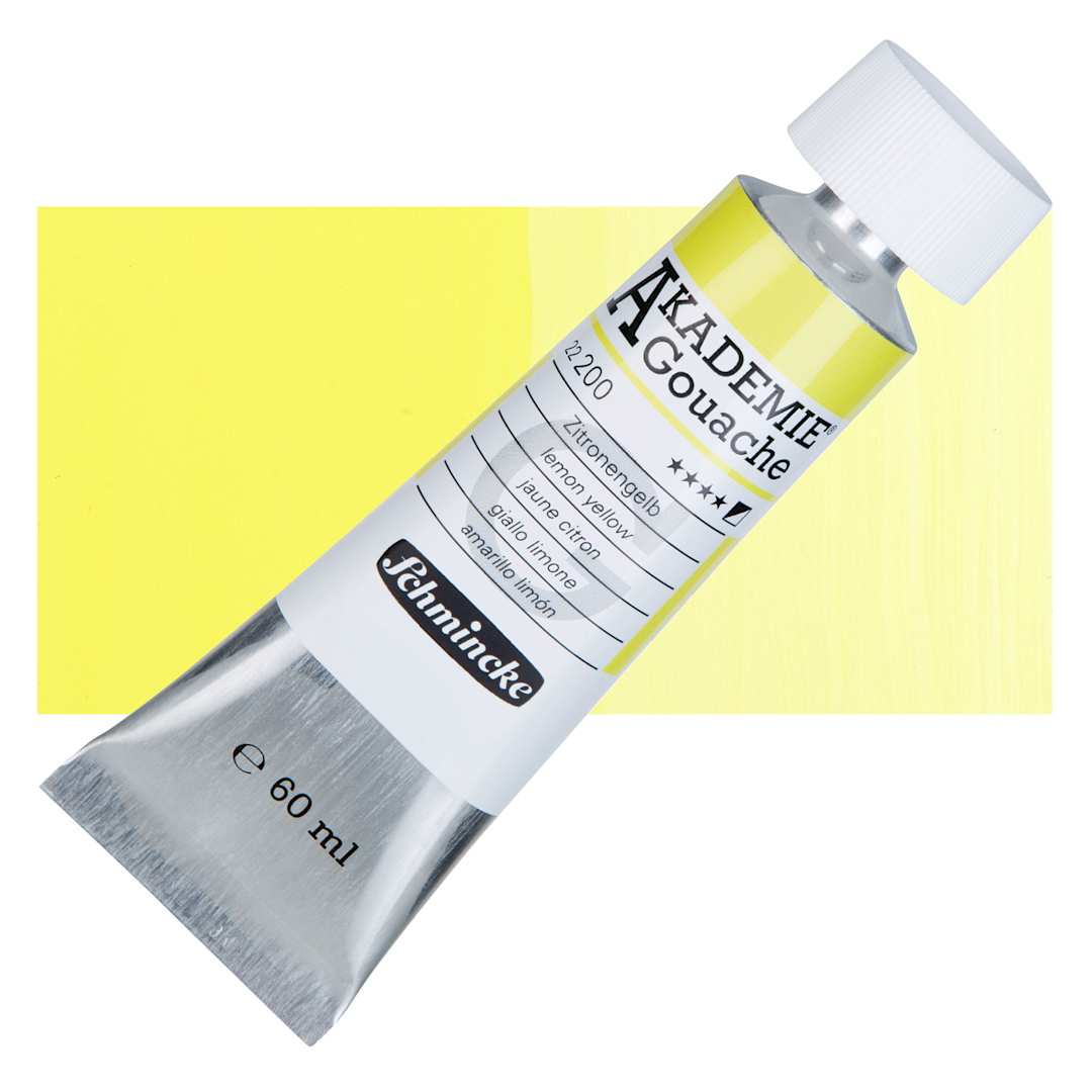 Open in modal - Schmincke Akademie Gouache Paint - Lemon Yellow, 60 ml Tube and Swatch