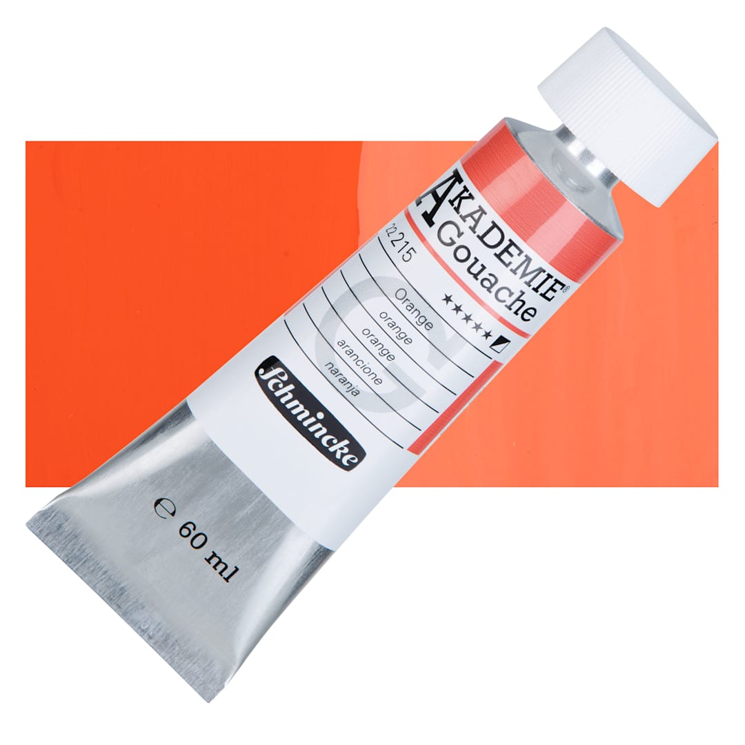 Open in modal - Schmincke Akademie Gouache Paint - Orange, 60 ml Tube and Swatch