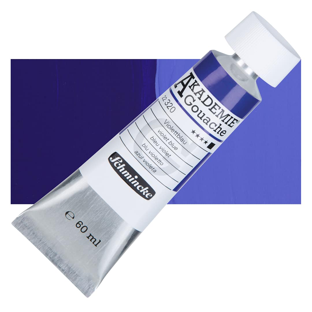 Open in modal - Schmincke Akademie Gouache Paint - Violet Blue, 60 ml Tube and Swatch