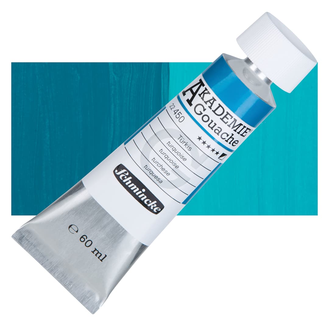 Open in modal - Schmincke Akademie Gouache Paint - Turquoise, 60 ml Tube and Swatch