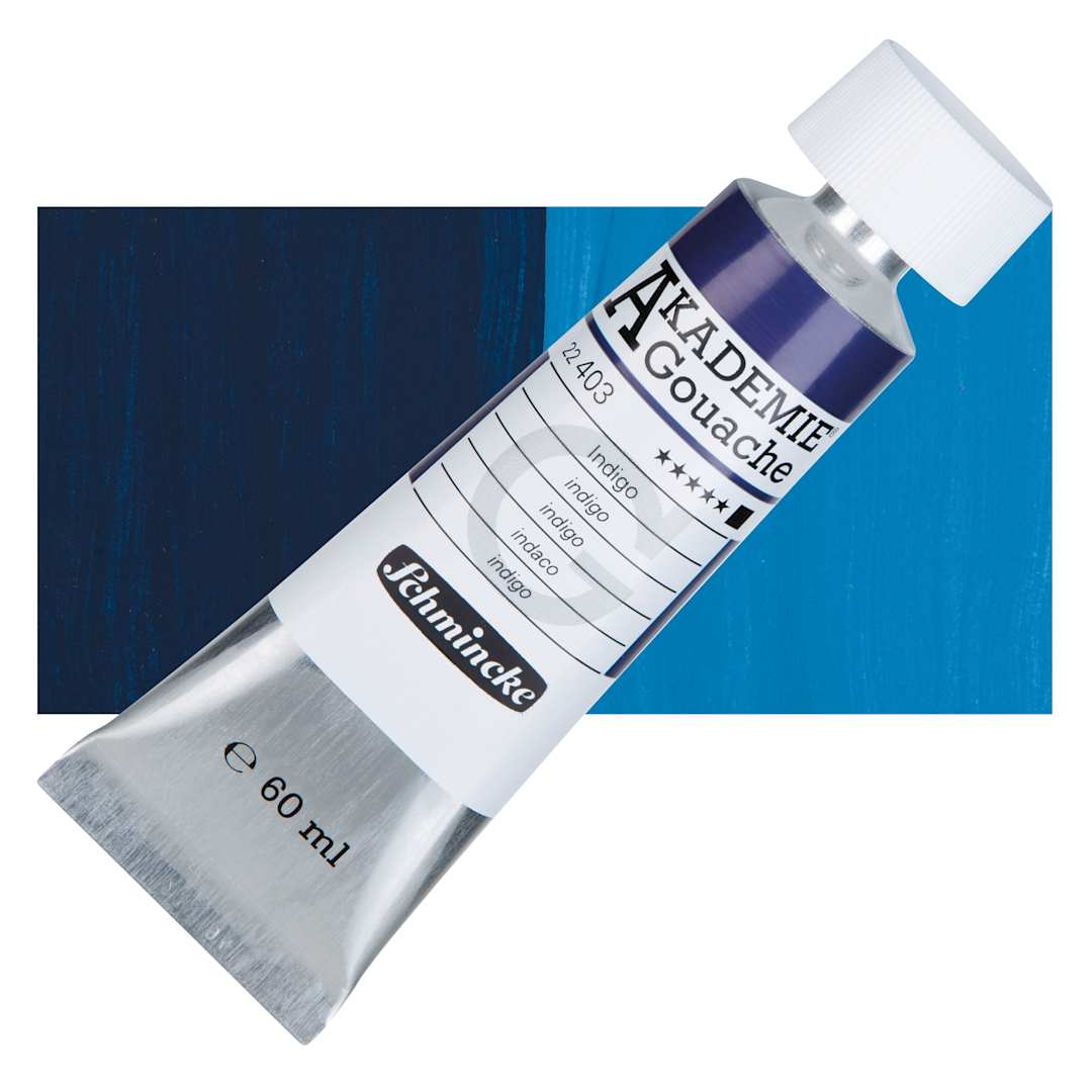Open in modal - Schmincke Akademie Gouache Paint - Indigo, 60 ml Tube and Swatch