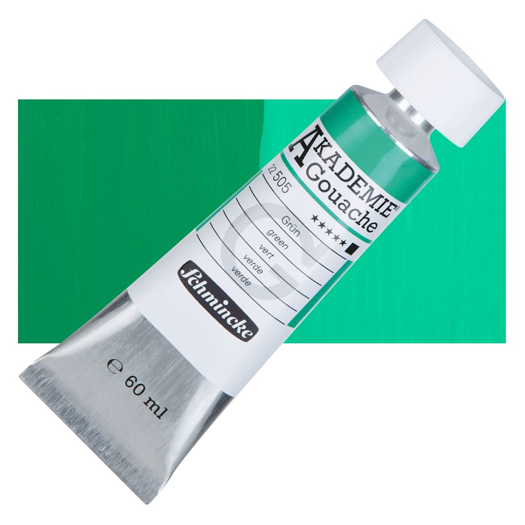 Open in modal - Schmincke Akademie Gouache Paint - Green, 60 ml Tube and Swatch