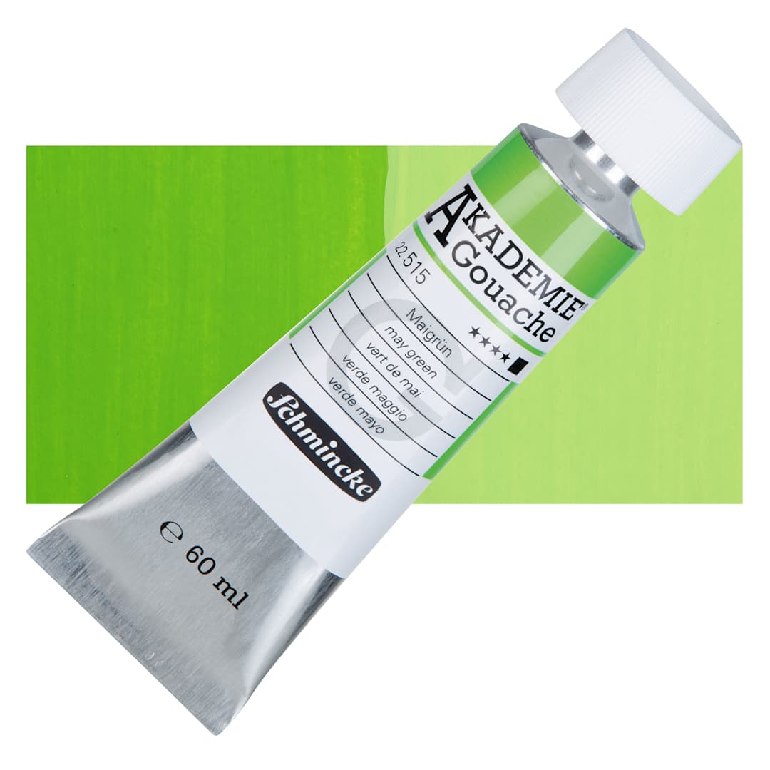 Open in modal - Schmincke Akademie Gouache Paint - May Green, 60 ml Tube and Swatch