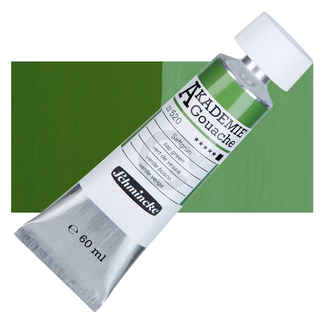 Open in modal - Schmincke Akademie Gouache Paint - Sap Green, 60 ml Tube and Swatch