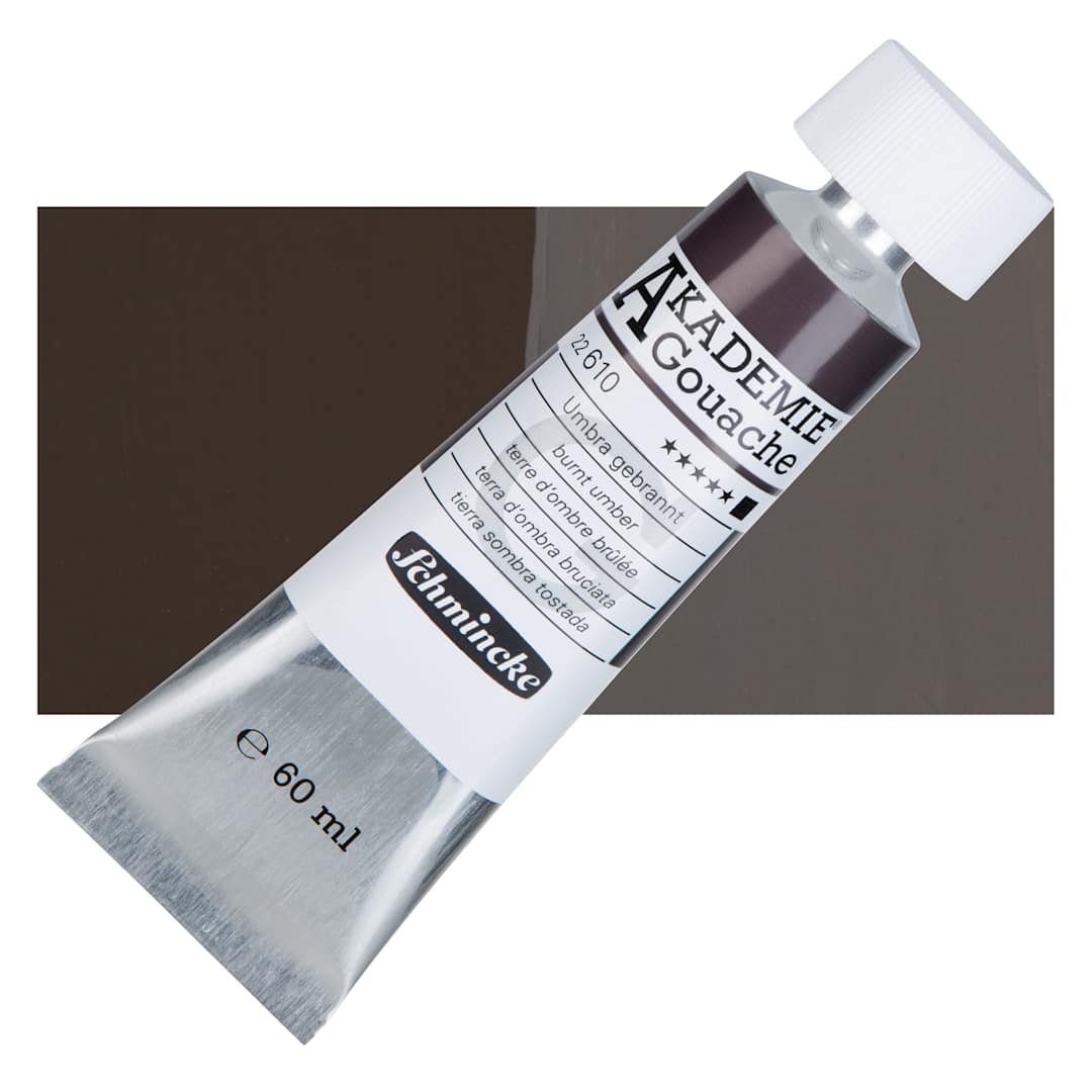 Open in modal - Schmincke Akademie Gouache Paint - Burnt Umber, 60 ml Tube and Swatch