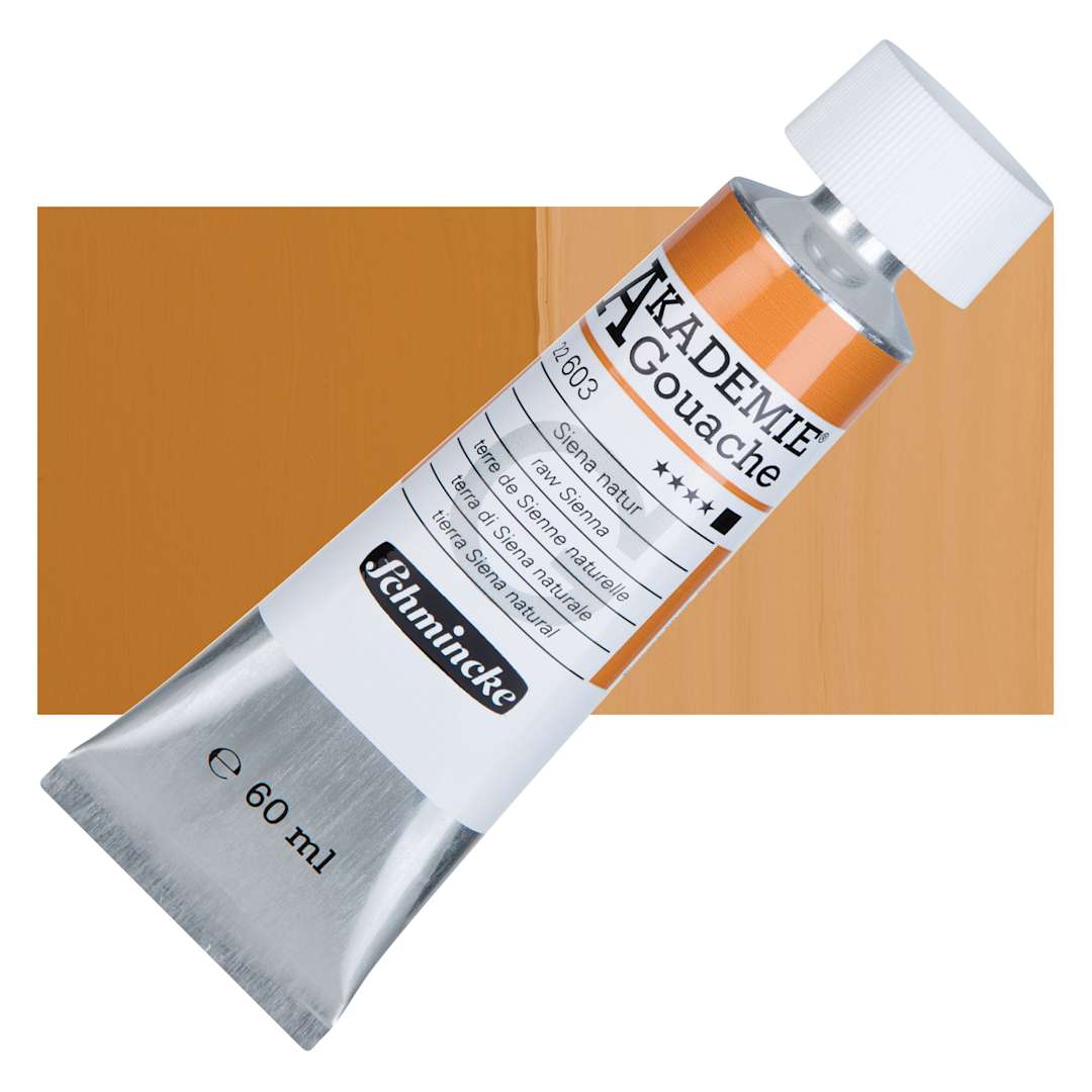 Open in modal - Schmincke Akademie Gouache Paint - Raw Sienna, 60 ml Tube and Swatch