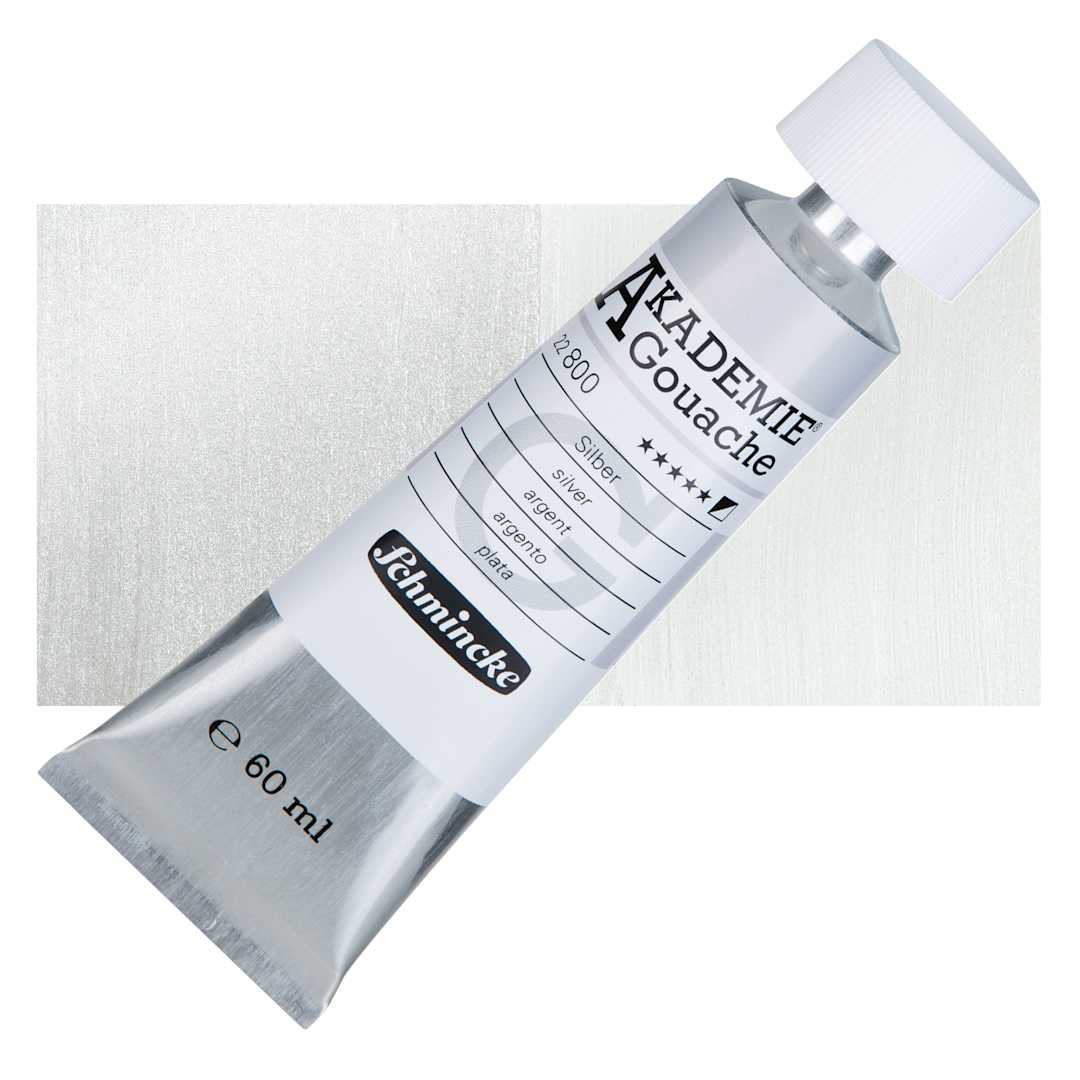Open in modal - Schmincke Akademie Gouache Paint - Silver, 60 ml Tube and Swatch