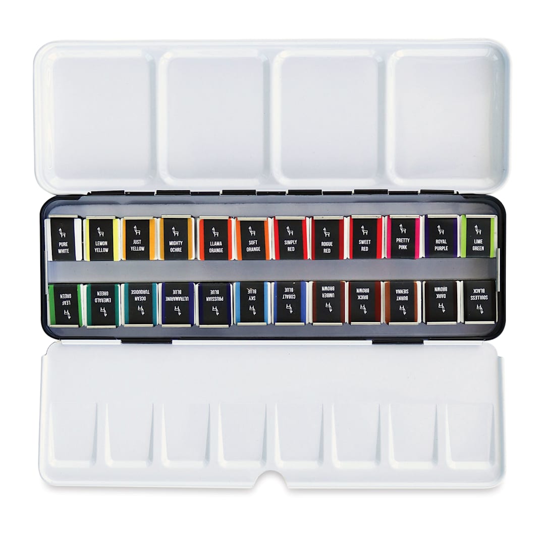 Open in modal - Etchr Half Pan Watercolors - Set of 24, Classic Colors, open metal tin
