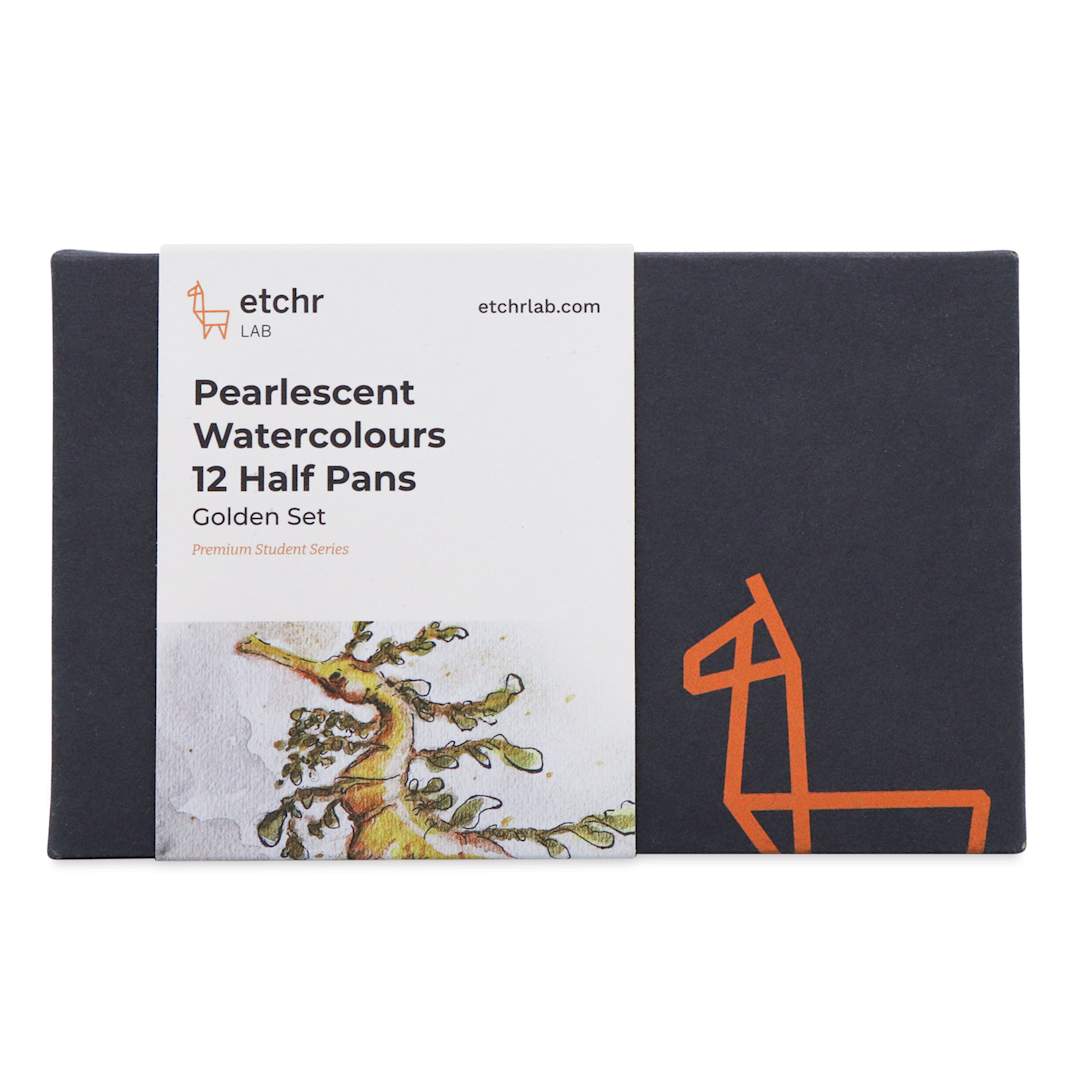 Open in modal - Etchr Half Pan Watercolors - Set of 12, Golden Pearlescent Colors, packaging