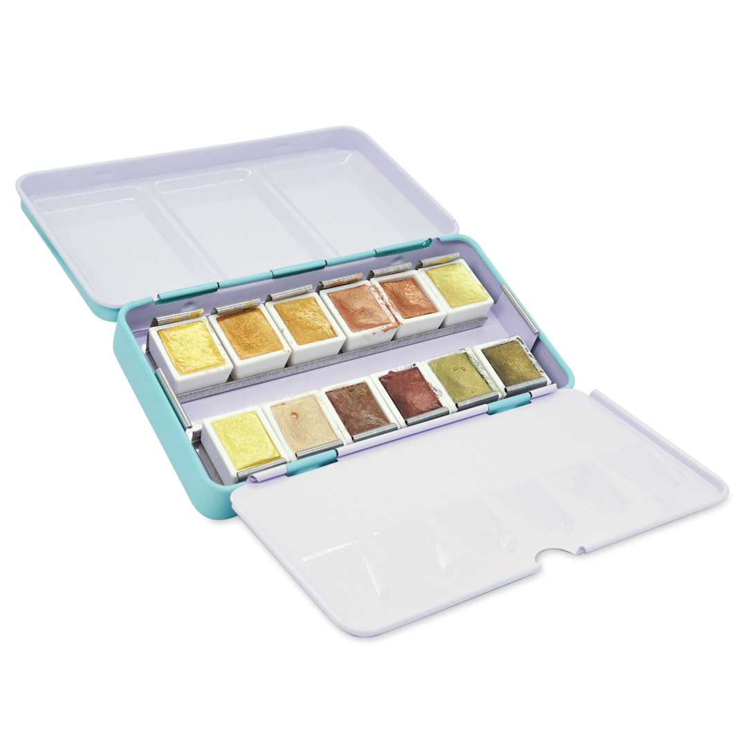 Open in modal - Etchr Half Pan Watercolors - Set of 12, Golden Pearlescent Colors