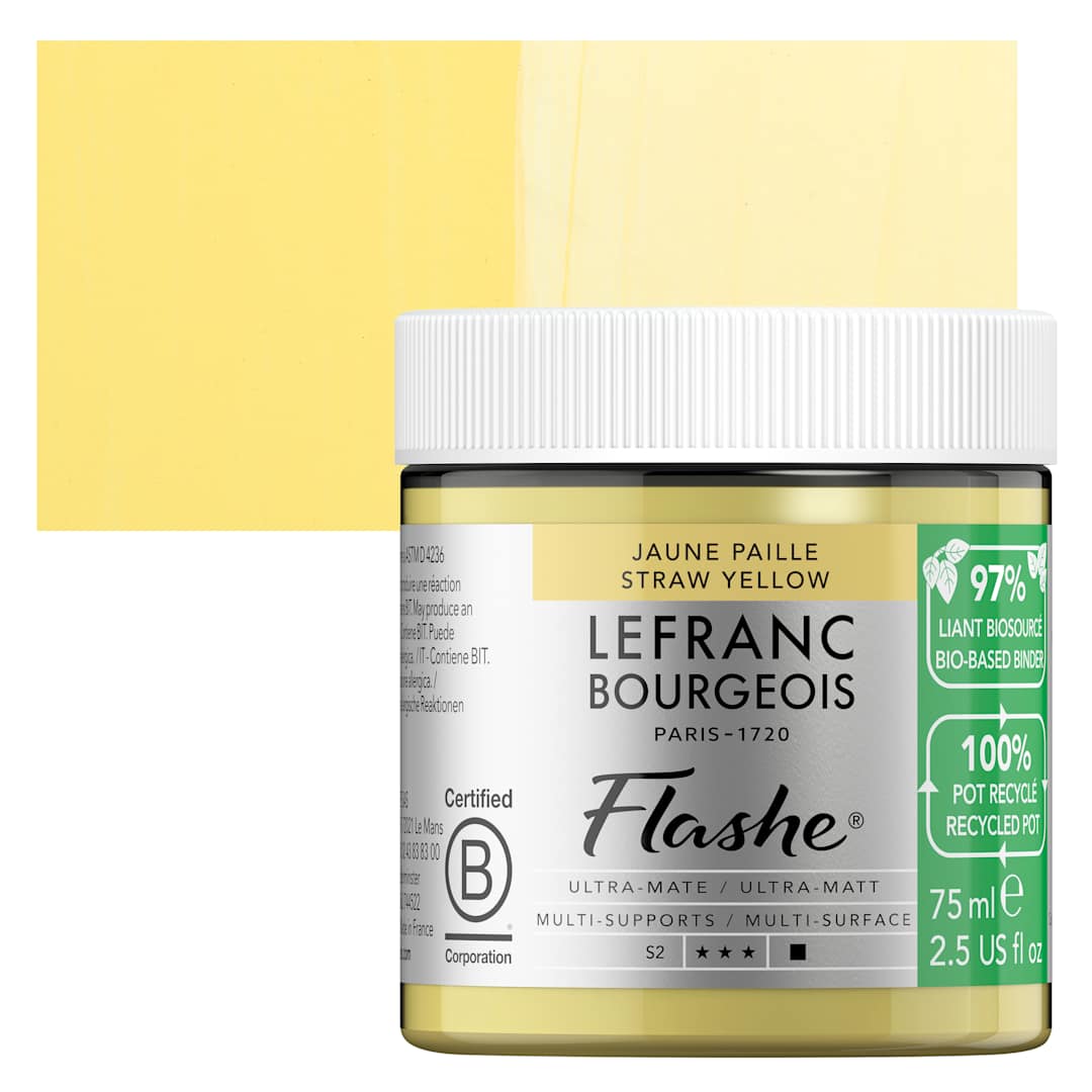 Open in modal - Lefranc Bourgeois Flashe Biobased Paint - Straw Yellow, 75 ml jar and swatch