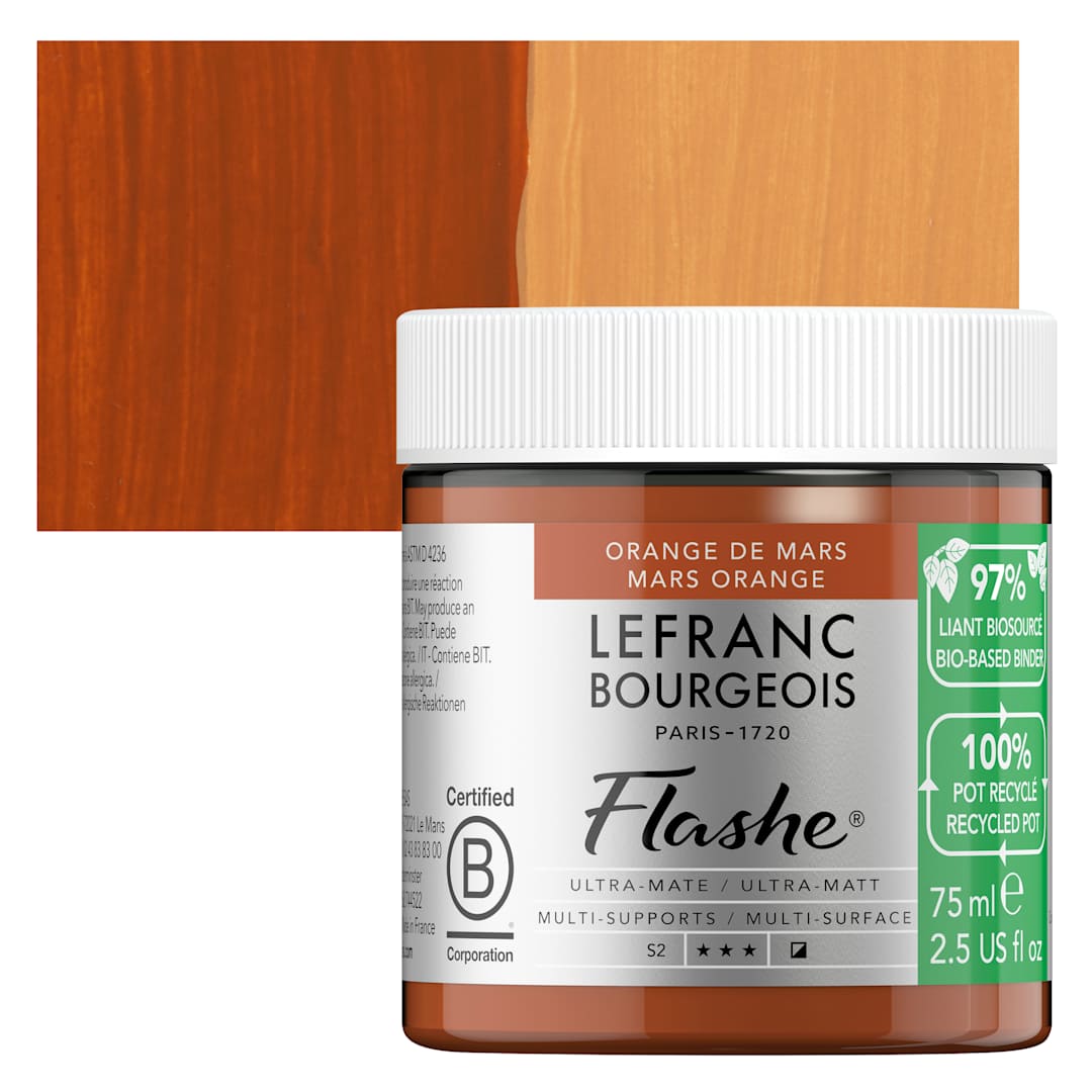 Open in modal - Lefranc Bourgeois Flashe Biobased Paint - Mars Orange, 75 ml jar and swatch