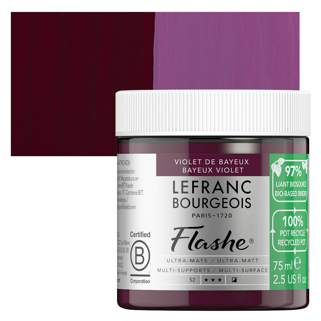 Open in modal - Lefranc Bourgeois Flashe Biobased Paint - Bayeux Violet, 75 ml jar and swatch